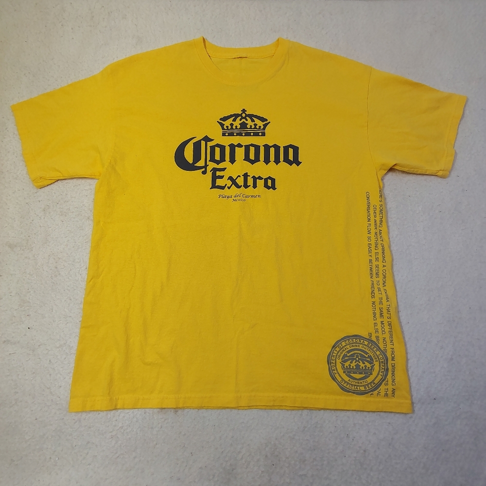 Corona Extra Playa Del Carmen Mexico T-Shirt Size XL Yellow Blue‎ Cotton